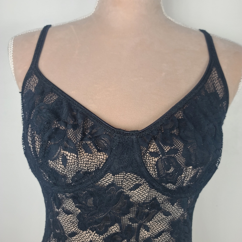 Vintage 90's Victoria’s Secret Black Stretch Lace Demi Teddy Bodysuit 36C - Picture 5 of 12